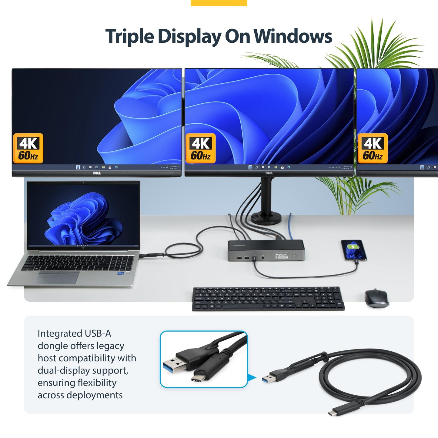 StarTech Triple Monitor USB-C Docking Station, 4K 60Hz DisplayLink Dock for MacBook M1 M2 M3 M4 & Windows, 2.5GbE, 2X HDMI & 2X DP, 140W Laptop Charging, USB-C DP Alt Mode - TAA