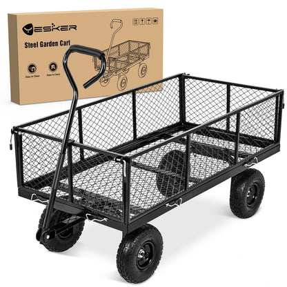 Yesker Steel Garden Carts - 1100lbs Dump Wagon with All Terrain Inflatable Wheels for Yard Lawn Farms Gardening - Heavy Duty Utility Outdoor Hauling Wheelbarrow