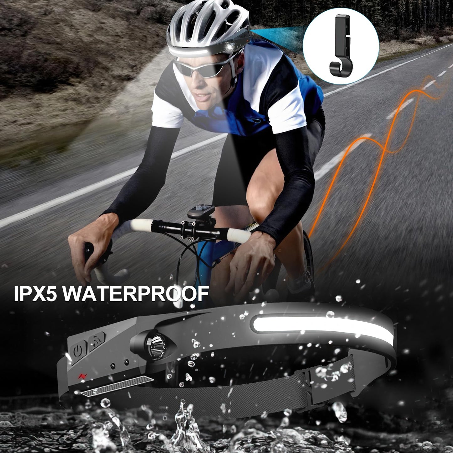 Bud K 12Pack LED Rechargeable Headlamp, 1000-Lumen IPX5 Waterproof Adult Headlamp with Motion Sensor, 230° Wide Beam, 6 Modes, Lightweight, Ideal for Camping, Hiking, Running, and Cycling