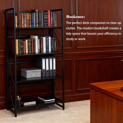 Kogven Folding Bookshelf, 2-in-1 Convertible Design, Multifunctional Plant Stand Storage Rack Shelves for Home Office, Easy Assembly, 4-Tier,Black