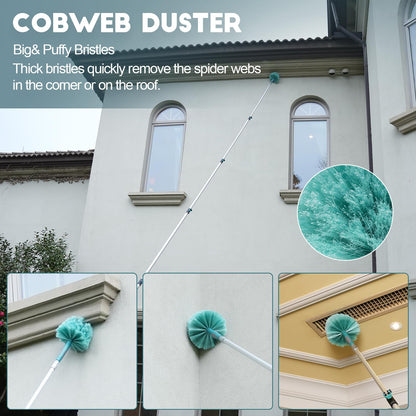 TelesPro 36 Foot High Reach Duster Kit with 7-30FT Extension Pole High Ceiling Dusting and Window Cleaning Kit with Telescopic Pole Window Washer&Squeegee,Cobweb Duster,Fan Duster and Feather Duster