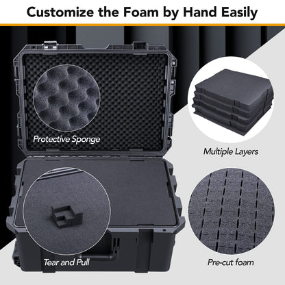 Lykus HC-6030 Large Waterproof Hard Case with Wheels and Customizable Foam, Interior Size 23.5x16.8x10.7 inch, Suitable for large electronic equipment and more