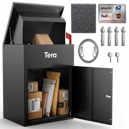 Tera Package Delivery Boxes for Outside: No Assembly Needed 23" H Anti-Theft Parcel Drop Box Outdoor with Lock Galvanized Steel Waterproof Package Delivery Box Home Office Yard Porch Curbside PDB585