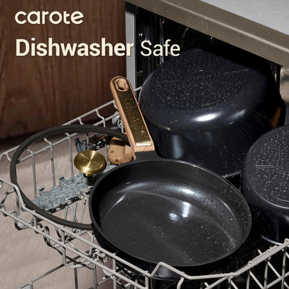 CAROTE Ceramic Cookware Set Nonstick, 16pcs Pots and Pans Set Nonstick, Non-Toxic & PFAS-Free, Dishwasher, RV/Camping Cookware Set, Cooking Pots with Lids, Charcoal Black