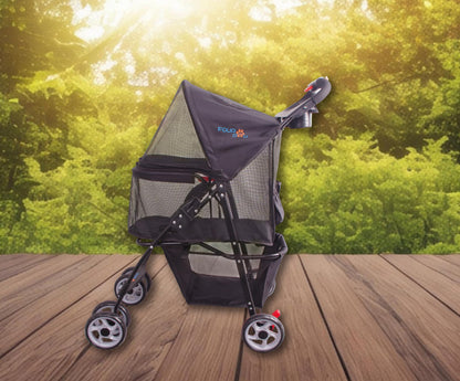 FOURPAW Full-Window pet Stroller 4 Wheels for Cats & Dogs, with Storage Basket,Cup Holder, Travel Puppy/Cats Stroller.