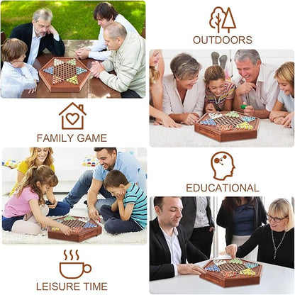 12.7 Inches Wooden Chinese Checkers Set with Storage Drawer -60 Glass Marbles in 6 Colors -12 Bonus Spare Marbles| Chinese Checkers Board Game for Kids and Adult
