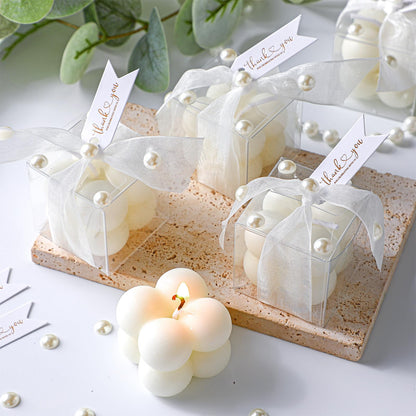 Nuanchu 12 Sets Bridal Shower Favors White 1.6" Mini Bubble Candles Wedding Favors Gifts for Guests Aesthetic Bubble Candles Baby Shower Favor with Thank You Card Ribbon for DIY Baptism Gift