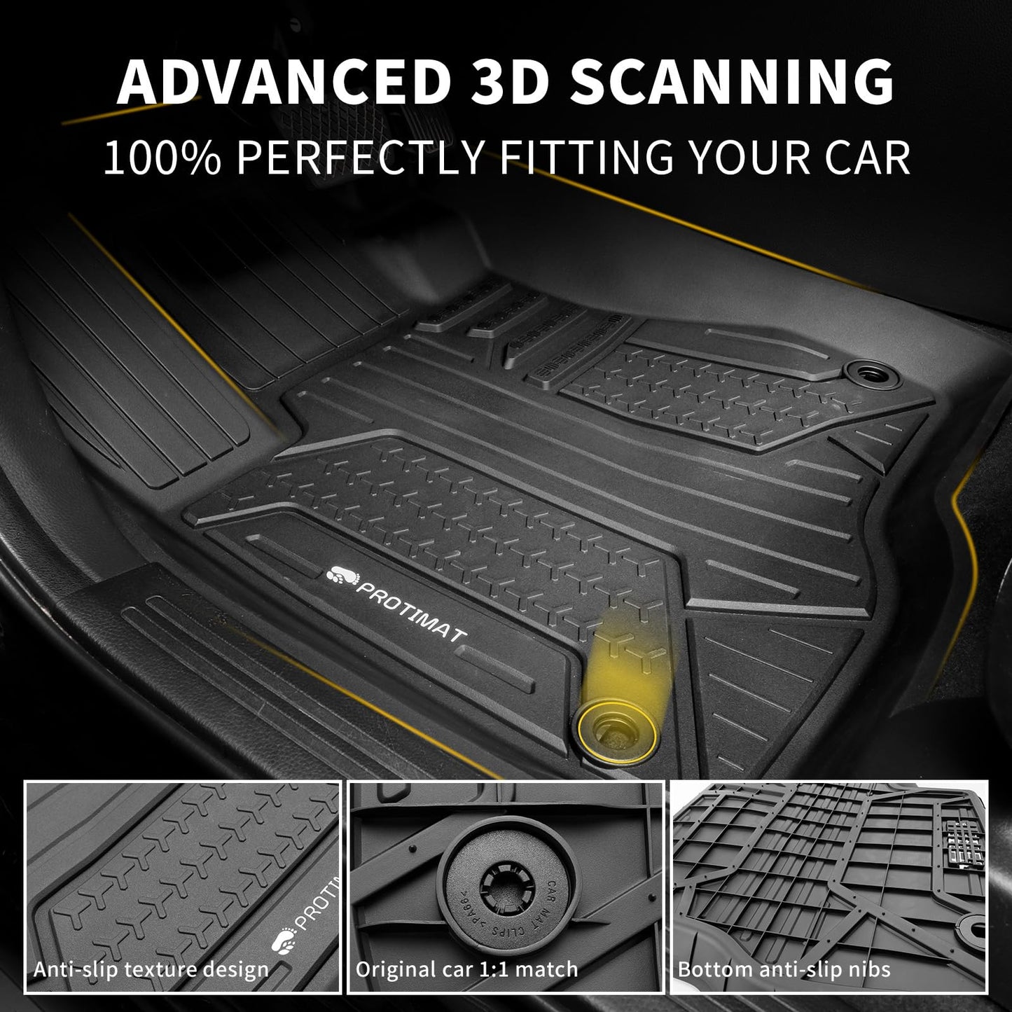 Protimat Floor Mat Custom Fit 2017-2024 2025 Ford F-250 SuperCrew Cab, All Weather TPE Floor Mats for Ford F250 1st & 2nd Row Full Set Cargo Liner (Black)