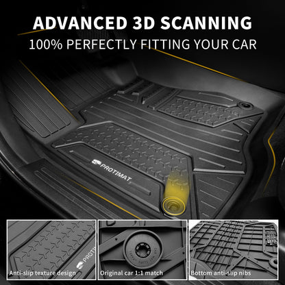 Protimat Floor Mat Custom Fit 2017-2024 2025 Ford F-250 SuperCrew Cab, All Weather TPE Floor Mats for Ford F250 1st & 2nd Row Full Set Cargo Liner (Black)
