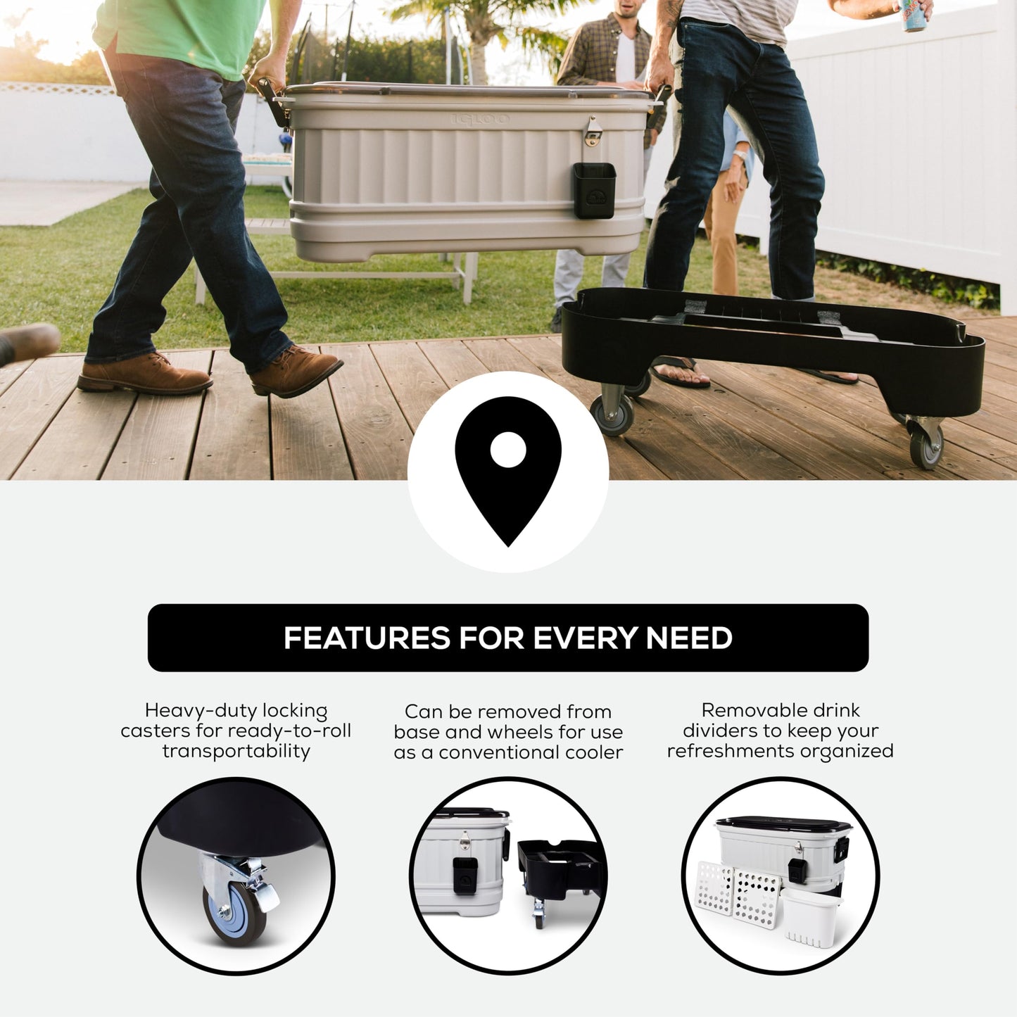 Igloo Party Bar 125 Qt Cooler with Wheels | Insulated Rolling Ice Chest | Light Gray