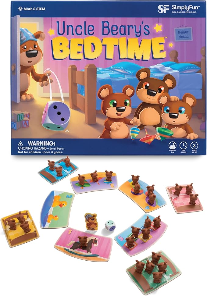 SimplyFun Uncle Beary’s Bedtime - an Engaging and Educational Toddler Game - Learn to Develop Counting Skills Focus and Self Control - 2 to 4 Players for Kids Ages 3 &amp Up