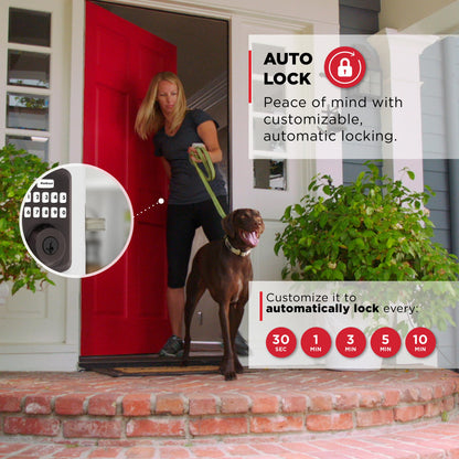 Kwikset Powerbolt 250 10-Button Keypad Satin Nickel Transitional Electronic Deadbolt Door Lock, Featuring Convenient Keyless Entry, Customizable User Codes, Auto Locking