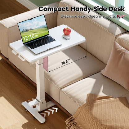 JYLH JOYSEEKER Foldable Mobile Standing Desk, 27 Inch Small Rolling Laptop Cart Height Adjustment, 90° Tiltable Bedside Table, No Assembly Needed Portable Computer Workstation, White