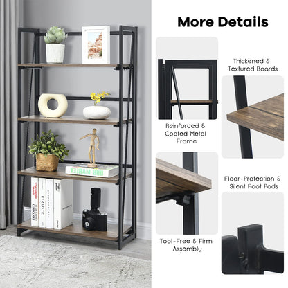 Giantex 4-Tier Bookshelf, No-Assembly Folding Industrial Storage Shelves w/Anti-Tipping Wall Bolt, Large Storage Space Display Rack and Freestanding Storage Organizer
