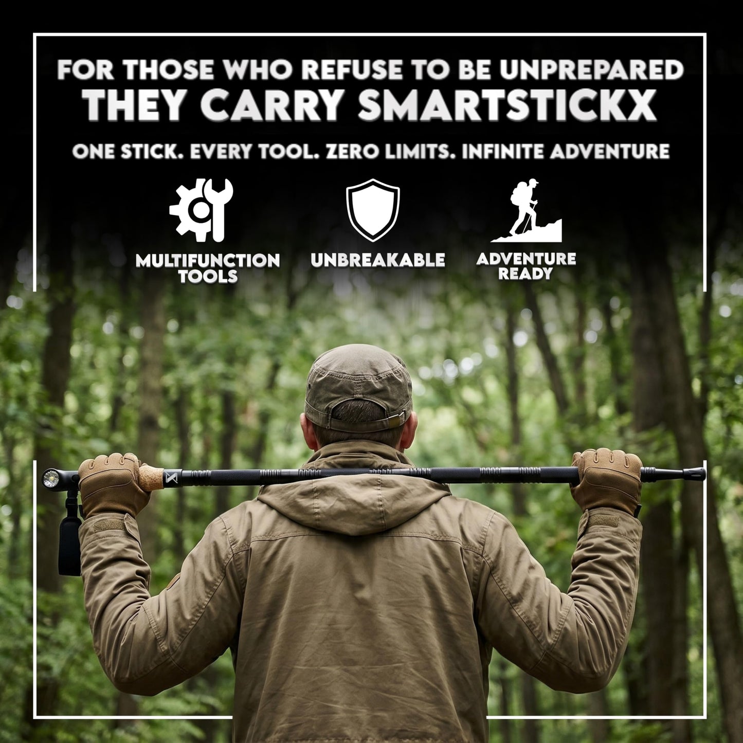 SmartstickX Collapsible Tactical Walking Stick with LED Light, USB Charging, Cork Grip, and Heavy-Duty Survival Tools – Aircraft Aluminum Trekking Pole for Hiking, Camping, Outdoors
