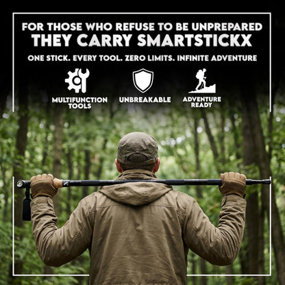 SmartstickX Collapsible Tactical Walking Stick with LED Light, USB Charging, Cork Grip, and Heavy-Duty Survival Tools – Aircraft Aluminum Trekking Pole for Hiking, Camping, Outdoors