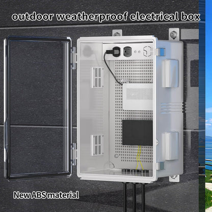 Waterproof ABS Enclosure Cabinet Junction Box, Ventilated Design, Indoor/Outdoor Use, with Mounting Panel, High Power Outlets. (Clear Cover, 19.7"x15.7"x7.9")