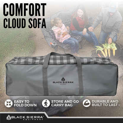 Black Sierra Double Loveseat Comfort Camping Couch, Oversized Folding Chair for Adults, 600‑lb Capacity, Plush Padded Heavy Duty Outdoor Seat with Cup Holders & Carry Bag for Beach, RV
