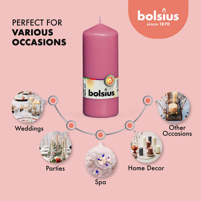 BOLSIUS 10 Pink Pillar Candles - 2.25 x 6 Inches - Premium European Quality - Individually Wrapped - 42 Hours Burn Time - Dripless Smokeless Unscented Dinner, Wedding, Party, & Restaurant Candles