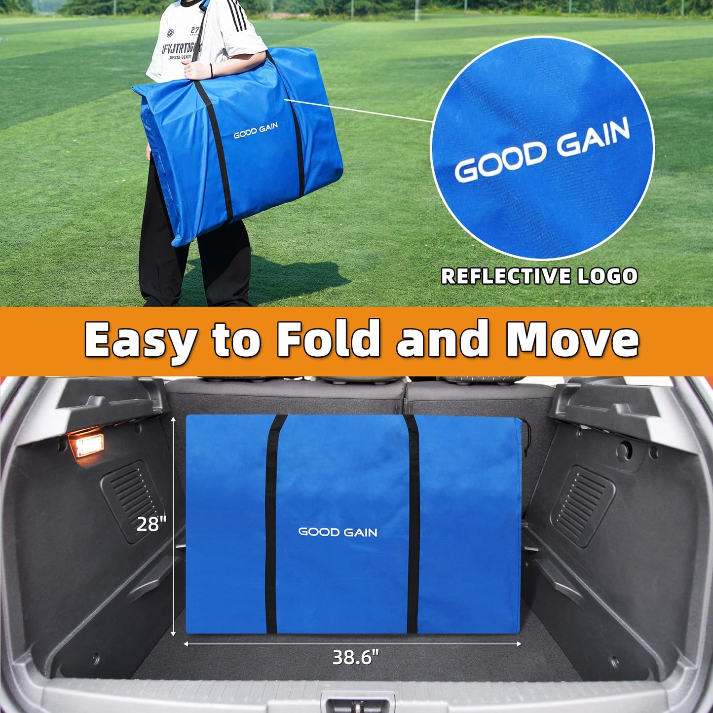 G GOOD GAIN Portable Soccer Bench - Team Bench Soccer 8 Seats with Bag, Sideline Folding Bench, Folded Chair Seating 8 for Football Camp Outdoor Sport Events, Team Chairs for Adults, Blue