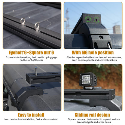 Z8 400 LBS Roof Rack Cross Bars with Sliders Compatible with Jeep Wrangler JL 2018-2025, Adjustable Tracks, Includes Tie-Down Rings and Square Nuts – Ideal for Roof Tent, Luggage, and Accessories