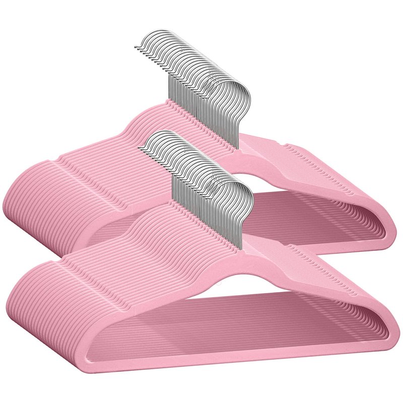 TechZoo 50 Premium Baby Velvet Hangers - 11.8 Inches Non-Slip & Ultra-Slim Baby Hangers for Space-Saving & Children Clothes - 360 Swivel Hook, Strong & Durable Infant & Toddler Clothes Hanger - Pink
