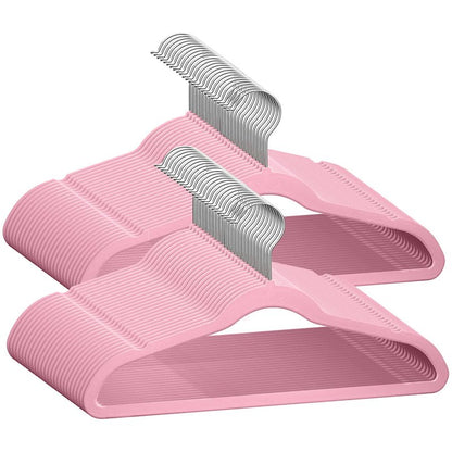 TechZoo 50 Premium Baby Velvet Hangers - 11.8 Inches Non-Slip & Ultra-Slim Baby Hangers for Space-Saving & Children Clothes - 360 Swivel Hook, Strong & Durable Infant & Toddler Clothes Hanger - Pink