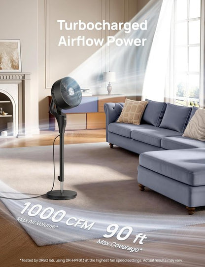 DREO Quiet Oscillating Fan - 90ft Airflow, 20dB Noise Level, Adjustable Height 38-42'' | 8+ Speed Modes