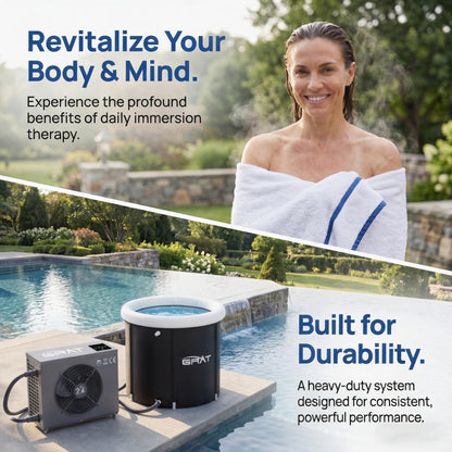 GRAT 1.5HP Chiller with Cold Plunge Tub, 88 Gallon Ice Bath System for Athletes, WiFi App Control, No Ice Needed, Cools to 36°F, Cold Water Therapy & Recovery Tub for Home Gym Indoor Outdoor