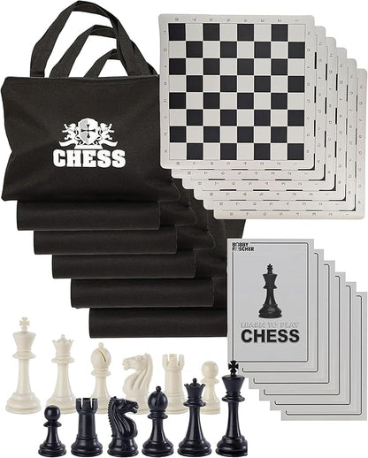WE Games Best Value Tournament Chess Set - Includes 34 Chess Pieces Roll Up Vinyl Chess Board Chess Pieces Chess Bag and Equalizer Dice Travel Chess Sets for Adults