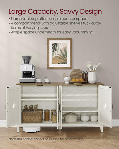 VASAGLE LIRY Collection - Storage Cabinet, Buffet Cabinet, Sideboard, Credenza, with Adjustable Shelves, for Living Room, Entryway, Rustic White and Honey Brown ULSC381W01