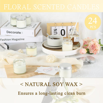 Cmoott 24 Pcs 4 Oz Mason Jar Candles, Vanilla Scented Soy Candles Bulk Set for Stress Relief and Relaxation, Great Favors for Wedding, Christmas, Housewarming Gifts (Silver, Vanilla, 24)