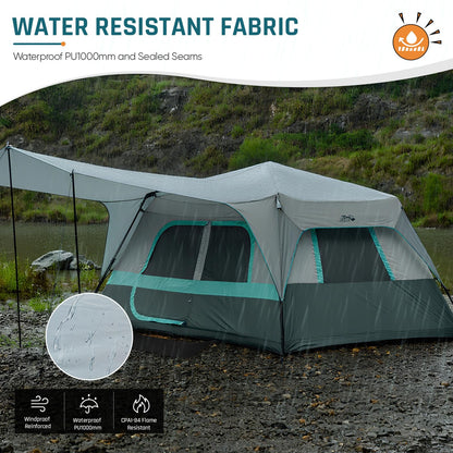 Camping Tent, Instant Cabin Tents for Camping, 8-Person Family Tent, Easy Setup in 60 Seconds with Porch, Large Waterproof Tents for Outdoor Camping, 5 Mesh Windows, Upgraded Ventilation (Green)