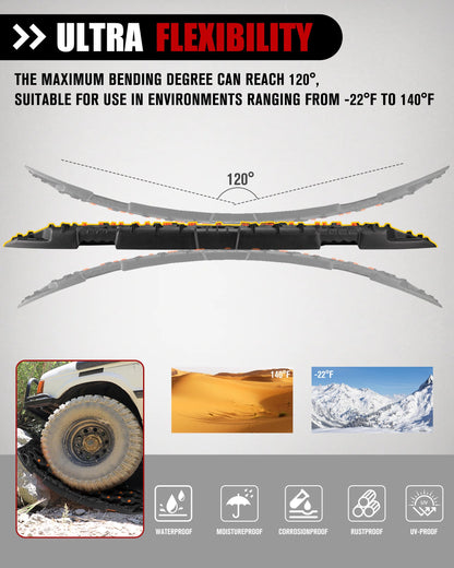 FIERYRED Large Off Road Traction Boards, Pair 44.88" L x 12" W Recovery Track Tire Traction Mat for Sand Mud Snow Vehicle Truck Jeep SUV, Traction Tracks, Black with Orange, GEN3