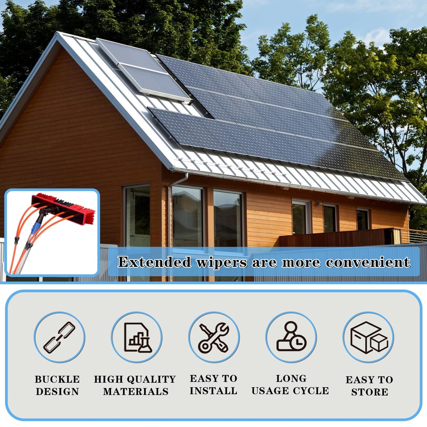 35 FT Water Fed Pole Kit Adjustable Solar Panel Cleaning Kit Cleaner Tool for Window Glass Roof Outdoor Glass Brush Window Washing Equipment (35FT)