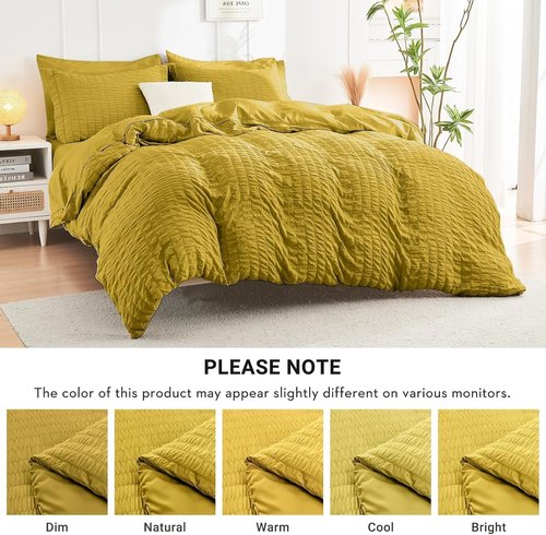 HYMOKEGE King Size Comforter Set - Mustard Yellow Seersucker 7-Piece Luxury Bedding Set