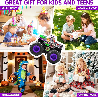 DYODYORC Remote Control Car 2.4Ghz All Terrain Monster Truck Toys RC Truck with Music 3 Lighting Effects 360 Stunt Capable 2 Batteries Ready to Run Toy Gifts for Boys and Girls (Purple)