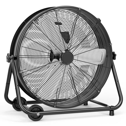 24 in High Velocity Drum Fan, Heavy Duty Industrial Fan, 8800 CFM Floor Fan, 3 Speed Garage Fan, Portable Air Circulator with 360° Tilt, Durable Metal Construction for Warehouse Workshop Jobsite