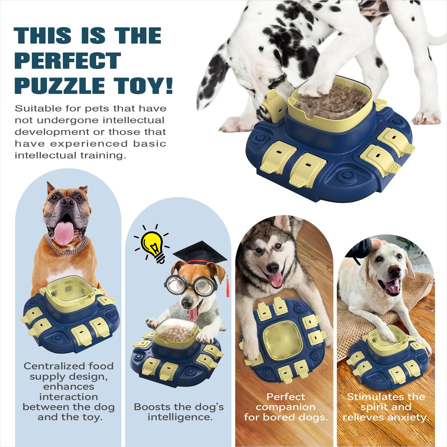 KADTC Dog Puzzle Toys Level 2 in 1 for Small/Medium/Large Dogs Treat Puzzles Slow Feeder with Button Enrichment Cognitive Toy Food Dispensing Puppy Brain Mental Stimulation Mind Interactive Game