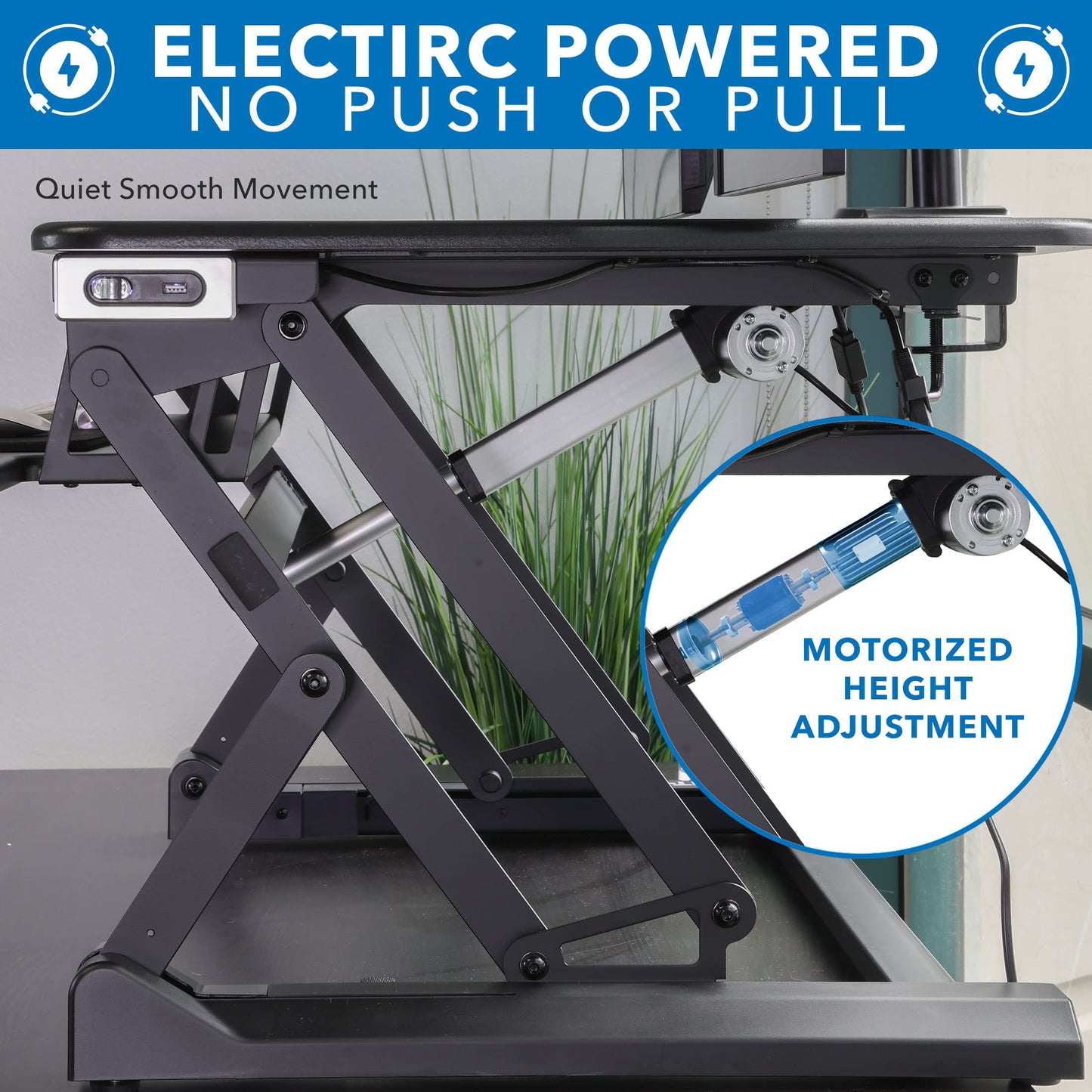 Mount-It! Electric Standing Desk Converter with Dual Monitor Arm, Stand Up Desk Riser X-Large 47.2" Wide, Electric Desk Riser with Mount for 2 Screens (Max 32"), Desktop with Keyboard Tray, USB, Black
