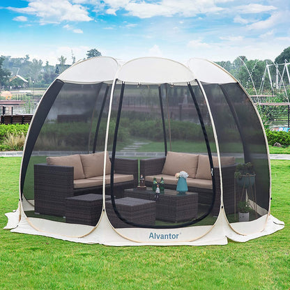 Alvantor® Screen House Room Camping Tent Outdoor Canopy Pop Up Sun Shade Hexagon Shelter Mesh Walls Not Waterproof 10'x10' Beige Patent Pending