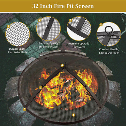 WeCooper 40Inch Round Fire Pit Spark Screen Cover,Outdoor Patio Mesh FirePit Screens,Heavy Duty Steel Domed Fire Pit Ember Guard with Handle