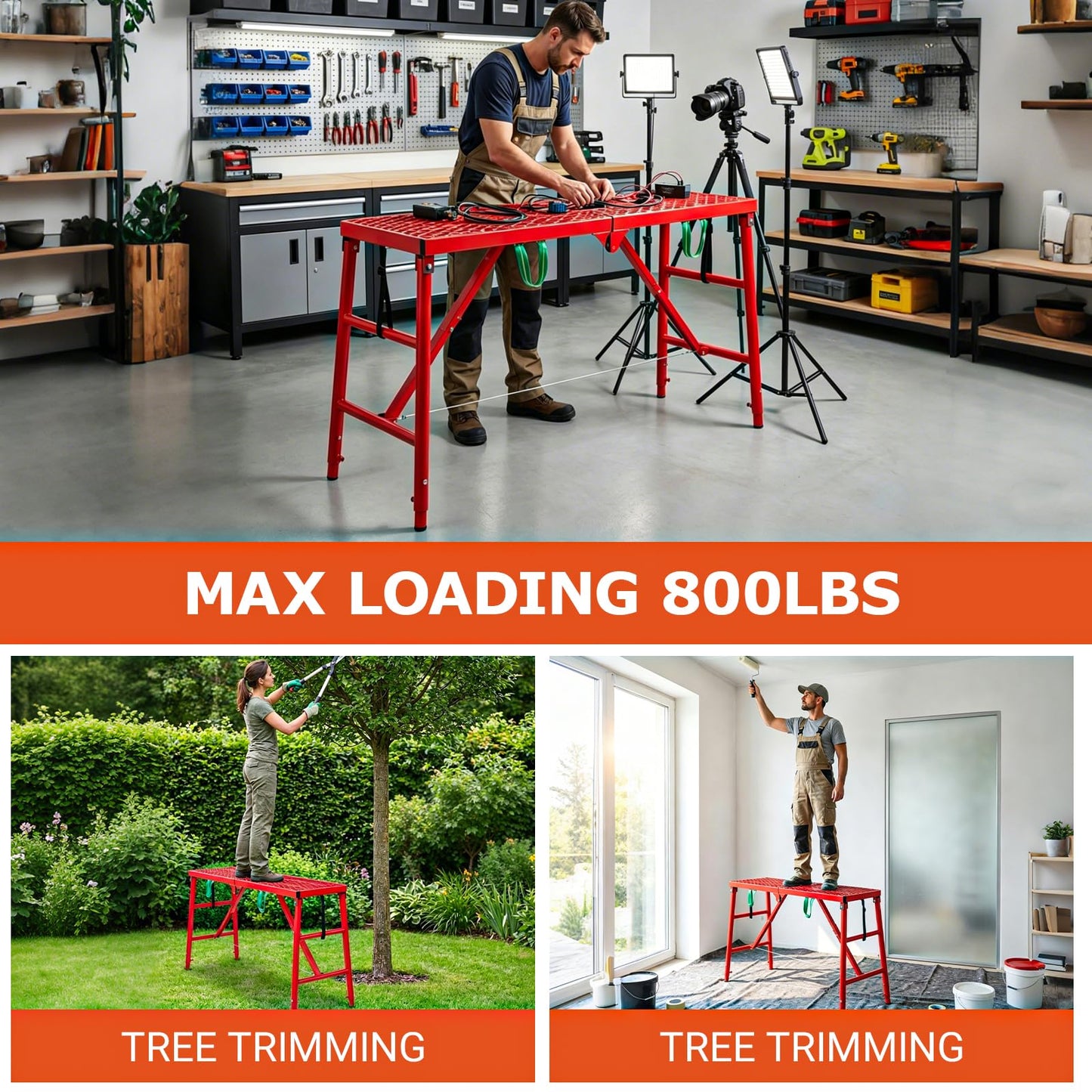 Foldable Scaffolding Platform, 70.8x15.7x36.2-62 Inch Portable Work Platform, 770 Lbs Adjustable Height Industrial Step Ladders, Perfect for RV Cleaning, Home Painting and Reaching High Places