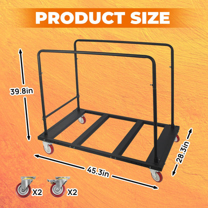 Folding Table Cart, Heavy Duty Table Trolley with 5 Inch Swivel Wheels and Locking Wheels for Round Folding Table 60 Inch, Black Table Rack for Garage, Home, Warehouse, Party Event Hotel Furniture