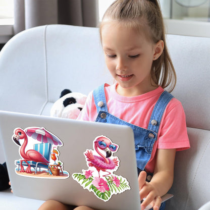 JAPBOR Cruise Door Decorations Magnetic - 10PCS Summer Flamingo Cruise Magnet, Tropical Flamingos Car Ship Refrigerator Magnets Decal, Funny Hawaii Fridge Magnetic Stickers for Home Kitchen Decor