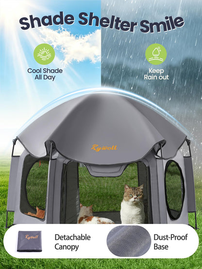 Catio Outdoor Cat Enclosure, Rywell 55” Extra Large Catio Pop Up Indoor Outdoor, Portable Cat Playpen Weatherproof with Removable Sunshade, Easy Setup Pet Enclosure for Cats Dogs