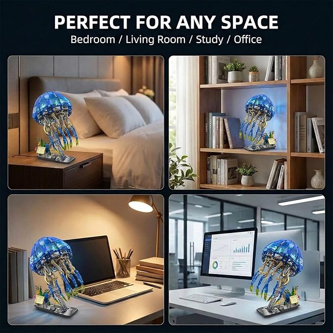 Biomimetic Mechanical Jellyfish Building Block Set – Gear-Driven Ocean Creature Model with Moving Tentacles and Display Base