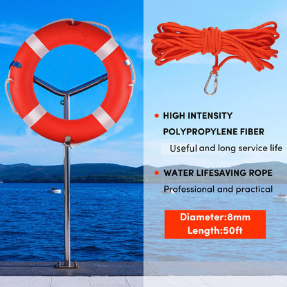 BALAVA Life Ring,28" Boat Throw Rings with Reflective Tape & Grab Lines,Orange Life Ring Buoy for Boats,Include Water Floating Life Saving Rope(1 Pack)
