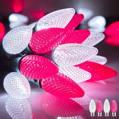 Minetom C9 Christmas String Lights, 100 LED, 100 FT, Waterproof, Pink and Pure White, Model GYPI-O100LAU