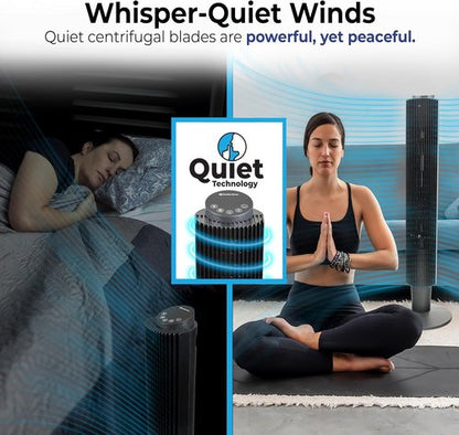 Comfort Zone Smart Wi-Fi Oscillating Tower Fan - Bladeless, 5 Speeds, Adjustable 36-42" Height, Remote & App Control